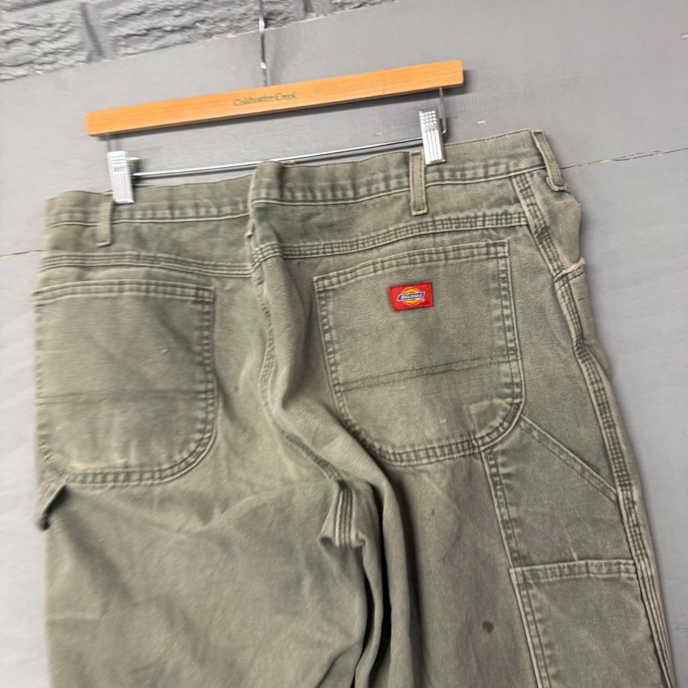 Dickies Mens 40x30 Relaxed Fit Carpenter Pants Olive Green Distressed Workwear